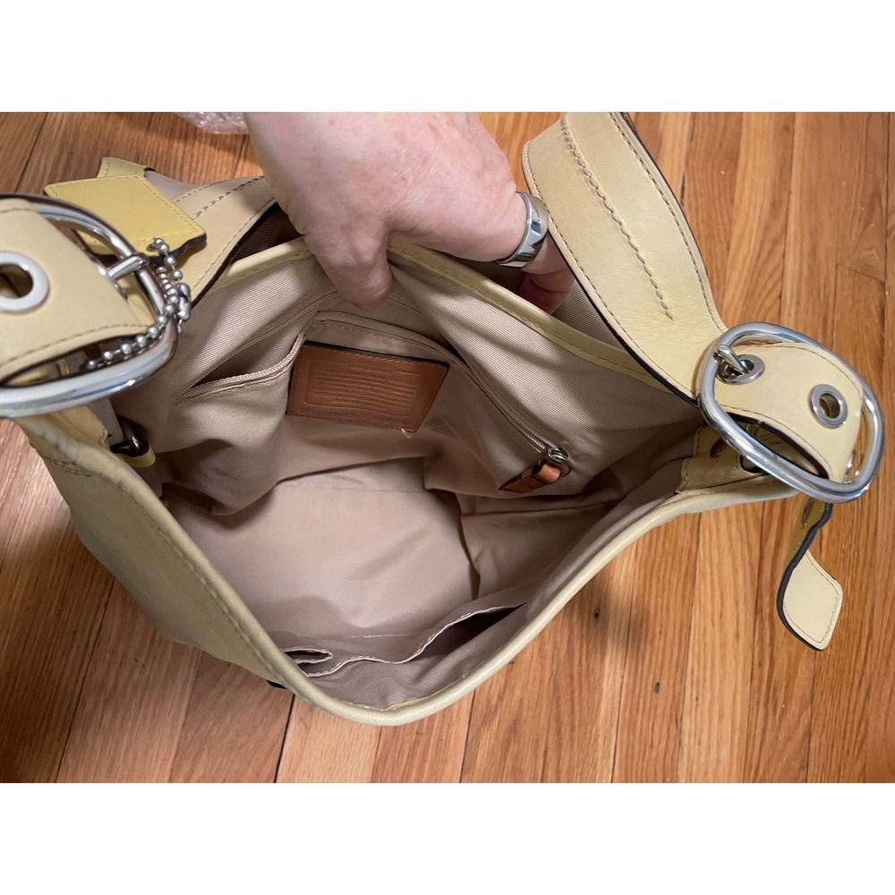 Coach Bleecker Leather Pale Yellow Buckle Flap Crossbody Shoulder Bag - Picture 9 of 12